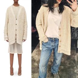 Women's Knits Women Fashion Cotton Linen Long Sleeve Loose Knitted Cardigan Coat Elegant Lady All Match V-neck Single Breasted Jacket