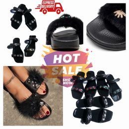 2024 Designer Sandals Women Leather Casual Shoes Roman Sandals Flat Heel Diamond Woven Buckle Slippers GAI fashion black indoor