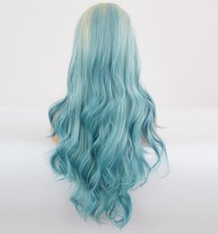 Whole Body Curly Lace Front Wig Ombre Blue Hair Heat Resistant Fibres Synthetic Lace Front Wig Glueless Half Hand Tied for All8146377