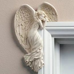Sculptures Angel Wings Resin Statue Craft Door Frame Ornaments Garden Door Sculptures Angel Salvation Retro Indoor and Outdoor Decorations