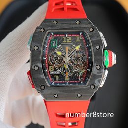 RM65-01 Tonneau Sports Mens Watch Black Carbon Fibre Luxury Watch Skeleton Dial Automatic Mechanical Sapphire Crystal Designer Wristwatch Waterproof 6 Colours