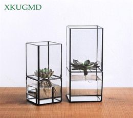 Nordic Transparent Glass Double Layer Hydroponic Succulent Plant Vase Geometry Plant Flower Inserter Home Decoration Flower Pot T29215542