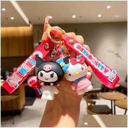 Cartoon Accessories Baby Girl Kids Bow Melody Kuromi Cat Kitten Keychain Cartoon Cute Animation Jewellery Backpack Key Ring Accessories Dhqa1