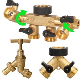 Connectors Brass Hose Splitter Heavy Duty Garden Hose Connector 3/4 Inch Solid Hose Adapter Coiled Spring Protectors for outdoor Faucet