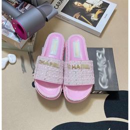 designer sandals channel casual slippers stock small slippers for women wearing flat bottomed metal buckle cloth surface slippers