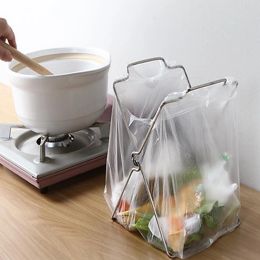 Racks Stainless Steel Garbage Bag Shelf Rag Rack Foldable Kitchen Trash Can Hanging Plastic Bag Shelf Storage Rack