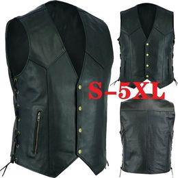 Vest Leather Punk Fashion Casual Coat Motorcycle Vest Men Solid Vest Fleet 240229