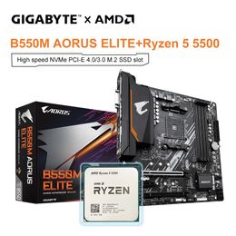 GIGABYTE B550M AORUS ELITE Motherboard + AMD Ryzen 5 5500 R5 5500 CPU Motherboard Set Processor Socket AM4 DDR4 128GB Desktop