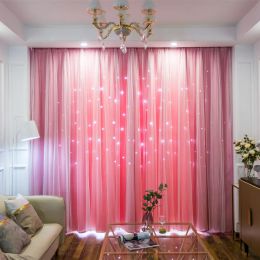 Curtains Princess Style Blackout Curtains for Bedroom Girls Window Treatments Kids Room Darkening Cute Star Cutout Curtains Pink Gradient