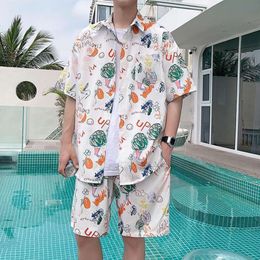 Summer Beach Suit Mens Short Sleeved Floral Shirt Shorts Sanya Travel Outfit Vacation Clothes