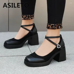 Dress Shoes ASILETO Mary Janes Women Pumps Square Toe Chunky Heels 8cm Platform Ankle Buckle Strap Big Size 41 42 43 Elegant Party