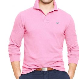 Mens Spring/Autumn 100% Cotton Lapel Long Sleeve POLO Shirt Business Casual Embroidered Fish Simple Sports Loose Top S-5XL 240301