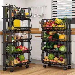 Racks Multilayer Storage Rack Floor Mobile Rack Vegetable Fruit Basket Bathroom Living Room Sundries Kitchen Organizer Rolling Carts