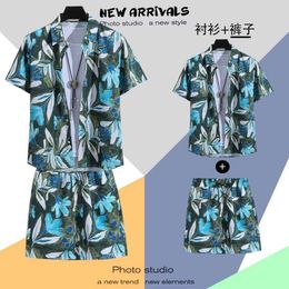 Designer Suit Loose Short Sleeved Floral Shirt Set for Men Hawaiian Thai Beach Ruffled and Handsome Top Hpbc