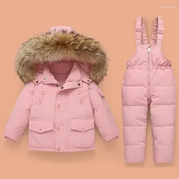 Down Coat Kids Children Winter Suit Warm Girl Snowsuit Real Fur Parkas 2Pcs Set Baby Clothes Infant Outwear Boy Jacket 2-5 Years