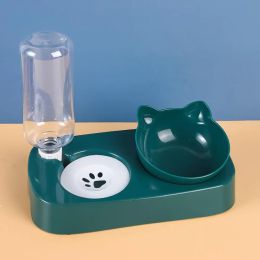 Supplies Double Cat Bowls with Stand Automatic Water Storage Dispenser Pet Dog Food Bowl 2in1 Splashproof Water Container Bowl Feeder