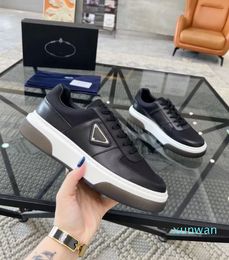 Winter Luxury Men leather sneaker low-top thick soles Triangle wide sole shoes Re-Nylon rubber Triangle-Logos platform sneaker white black lace up casual styl