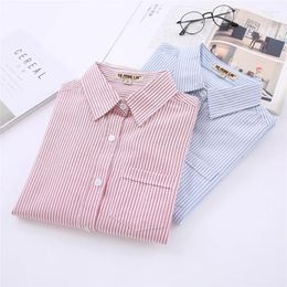 Women's Blouses White Blue Pink Striped Shirt Women 2024 Spring Simple Casual Long Sleeves And Tops Office Fashion Ladies Clothes