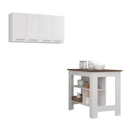 Burlingame 5-shelf 4-door 2-piece Set, Kitchen Island Upper Wall Cabinet White and Walnut