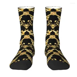 Men's Socks Luxury Golden European Floral Dress For Men Women Warm Funny Novelty Baroque Victorian Art Crew