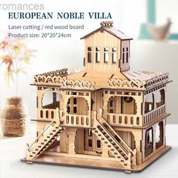 3D Puzzles 3D Wooden House Puzzle Model Toys Jigsaw Laser Cutting Villa House DIY Handmade Mechanical for Children Adult Kit Mechanical Ga 240314