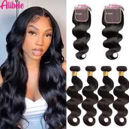 Alibele 5x5 HD Lace Closure With Bundles Brazilian Body Wave 1032 Inch Long Hair 4x4 240229