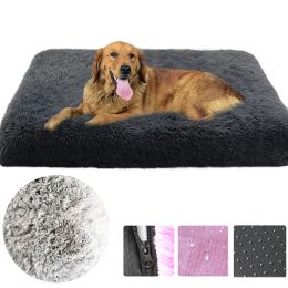 Mats Long Plush Dog Bed Calming Cat Bed Pet Mattress with Removable Washable Cover Memory Foam Mat Dog Crate Mat with NonSlip Bottom