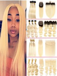 Brazilian Virgin Human Hair Extensions Straight 613 Honey Blonde Human Hair Weave with Closure 3 Bundles With 4x4 Lace Closure2783865
