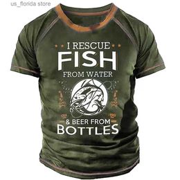 Men's T-Shirts Vintage Mens T Shirts Summer Short Slve Tops 3d Shirts Outdoor Ts O Neck Pullovers Oversized Clothing Fishing Apparel Man Y240314