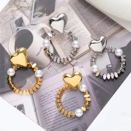 Stud Earrings 5Pairs Irregular Gold Beads And Pearl Vintage Trend Style Earring Brass 18K Plated Silver Charm Heart For Gift