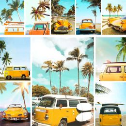 Number Scenery Yellow Car Paint By Numbers Set Acrylic Paints 40*50 Canvas Pictures Wall Decoration For Children Handiwork Handicraft