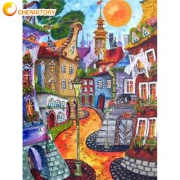 Number CHENISTORY Abstract House Scenery Painting By Numbers Kits For Adults Diy Gift HandPainted Oil Paints Kits For Home Wall Decors