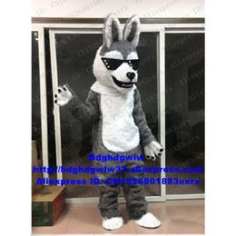 Mascot Costumes Long Fur Furry Grey Wolf Husky Dog Fursuit Mascot Costume Adult Cartoon Character Farewell Banquet Advertising Campaign Zx1327