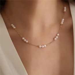 Elegante girocollo con perle bianche femminili, clavicola, collana in oro giallo 14k, gioielli per festival di moda