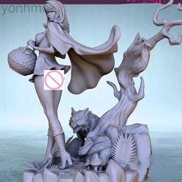 Action Toy Figures 1/24 75mm Scale Resin Figure Model Kit Fantasy Miniature Girl and Wild Wolf Hobby GK Statue UNassembled Unpainted ldd240314