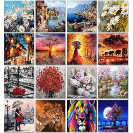 Number PhotoCustom Paint By Numbers Scenery 60x75cm Oil Painting By Numbers On Canvas Animals Frameless DIY Handpaint Flowers Decor