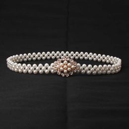 Women's Pearl waist chain Korean diamond pearl decorative belt fashion sweet dress elastic belt female 240315