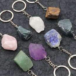 Natural Stone Raw Key Chain Rough Gemstone Keychain Natural Crystal Gem Stone Keyring Holders Fashion Jewellery