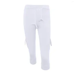 Women's Pants Ladies Summer Fashion Comfortable Loose Elastic Waist Button Pocket Yoga Cropped Drawstring Solid Leisure