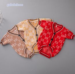 Luxury designer pet sweater cardigan brown red classic dotted letter logo dog sweater jacket pure cotton winter warm cat sweater dog clothing