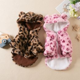 Jackets Pet Clothes for Dogs Fashion Luxury Pet Sweater Brown Pink Leopard Print French Bulldog Soft Coat Medium Dog Clothes Fur Hoodies