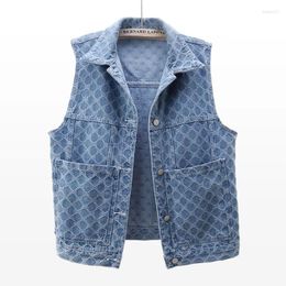 Women's Vests Spring Vintage Big Pocket Denim Vest Women Waistcoat Korean Print Cowboy Sleeveless Jacket Coat Loose Short Jeans Female