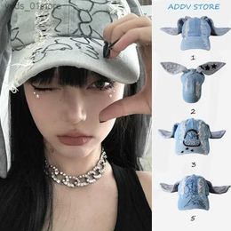 Ball Caps Y2K Sweetheart Girl Star KPOP Dance Cowboy Bunny C Long Rabbit Ear Baseball Hats for Women Men Snback Accessories Gorra L240314