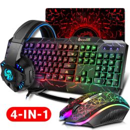 Keyboards Gaming Keyboard Mouse Led Breathing Backlight Ergonomics Pro Combos Usb Wired Full Key Professional Mouse Keyboard 4 In1