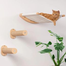 Scratchers Solid Wood Cat Hammock Wall Mounted Climbing Shelf Cat Bed Board Shelves Cat Perch Pet Furniture For Sleeping Playing Cat Toys