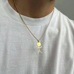 Hip Hop Fxck You Doodle Pendant 14K Gold Necklace for Man Woman Stickman Middle Finger Rock Punk Teen Necklace Jewellery Collars Para Mujer