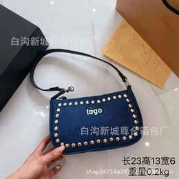 Shop Factory Wholesale the Same Style of Mahjong Bag Has High-end and Minimalist Feel with Simple Rivet Grip. It Is Made Fragrant Cloth Denim Fabric Underarm Shoulder