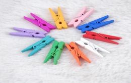 Mini Spring Clips Clothespins Beautiful Design 35mm Colorful Wooden Craft Pegs For Hanging Clothes Paper Po Message Cards c8098689044