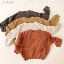 T-shirts Newborn Baby Boys Girls Knitted Long Sleeve Autumn Winter Sweater Solid Loose Tops Kids Clothes 3M-5Y Pullover Tops ldd240314