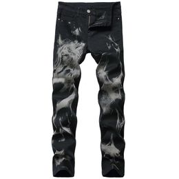 2022 New Jeans Trendy Wolf Pattern Printed Pants Men's